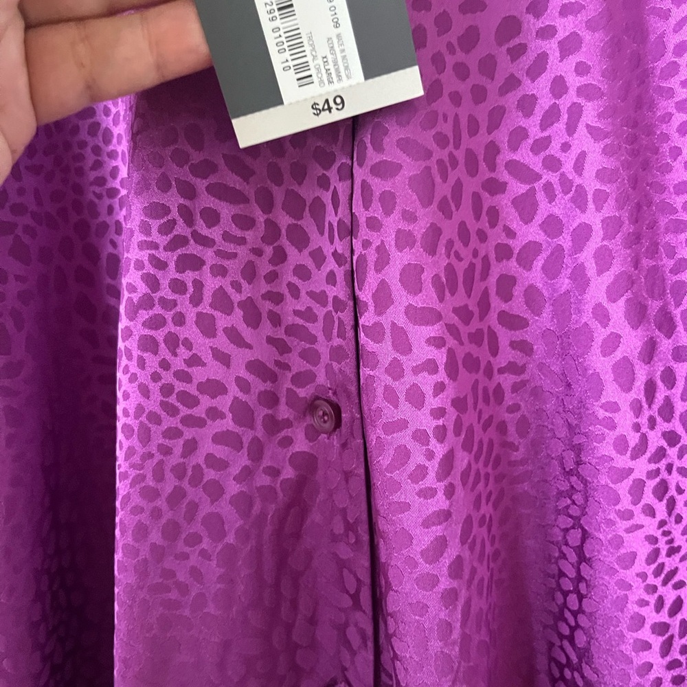 Women's RETRO Purple Leopard Print satin cocktail Button Down Shirt XXL NWT - Picture 3 of 6